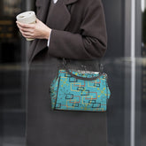 Kate McEnroe New York Atomic Starburst Kiss Lock Handbag Mid Century Modern Turquoise PurseCrossbody BagsD3270088