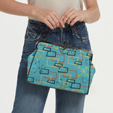 Kate McEnroe New York Atomic Starburst Kiss Lock Handbag Mid Century Modern Turquoise PurseCrossbody BagsD3270088