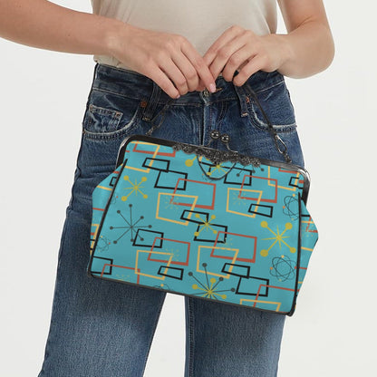 Kate McEnroe New York Atomic Starburst Kiss Lock Handbag Mid Century Modern Turquoise PurseCrossbody BagsD3270088