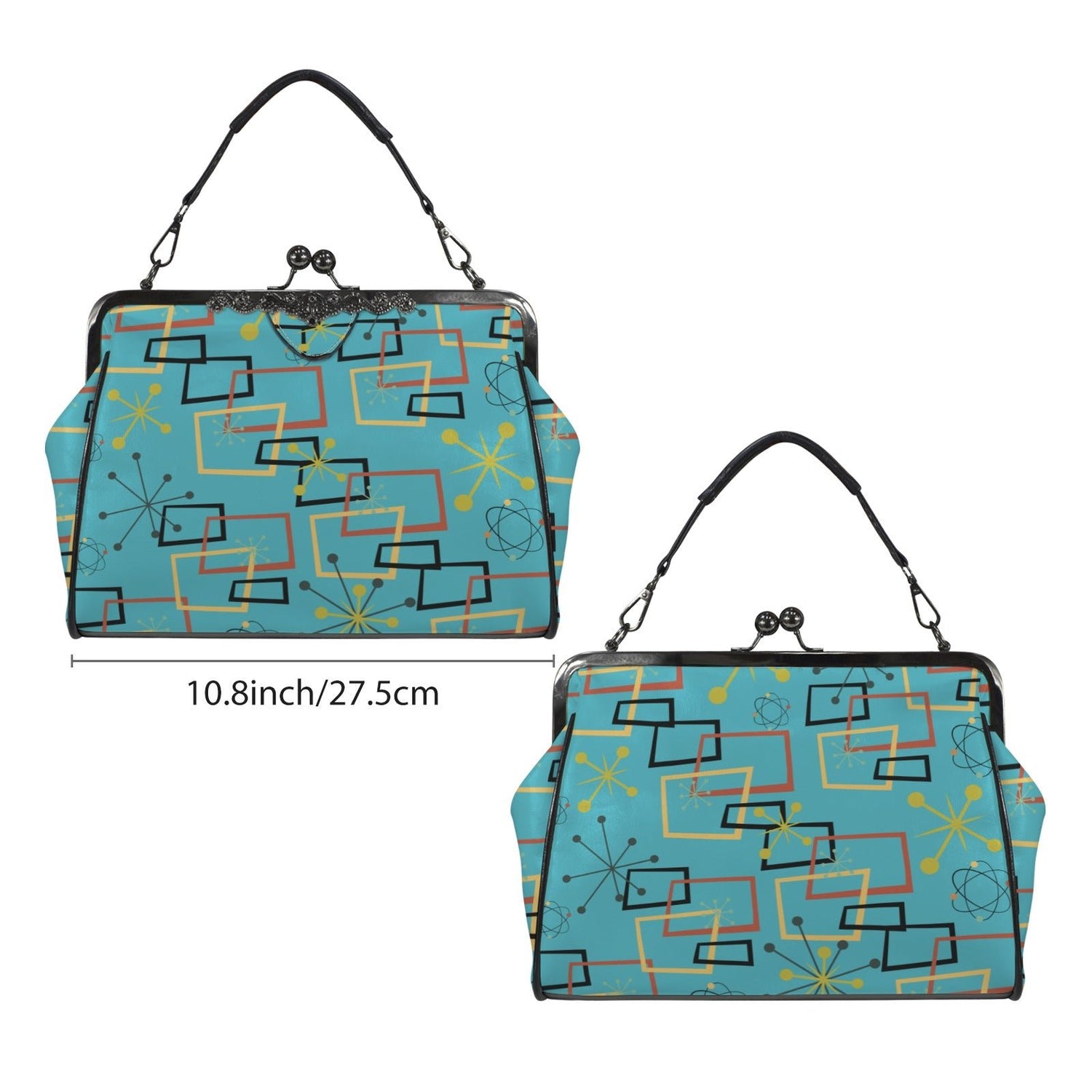 Kate McEnroe New York Atomic Starburst Kiss Lock Handbag Mid Century Modern Turquoise PurseCrossbody BagsD3270088