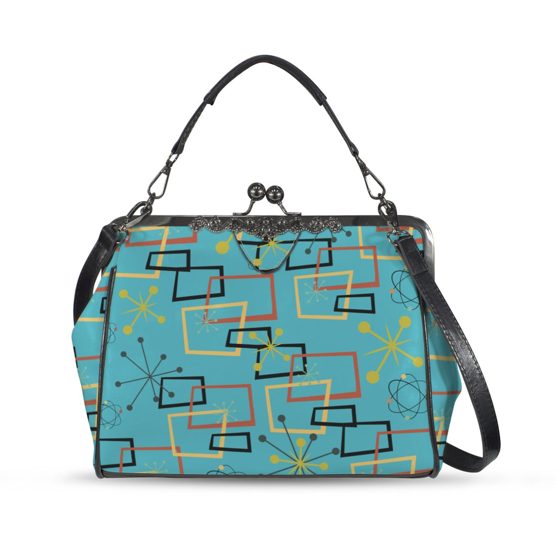 Kate McEnroe New York Atomic Starburst Kiss Lock Handbag Mid Century Modern Turquoise PurseCrossbody BagsD3270088