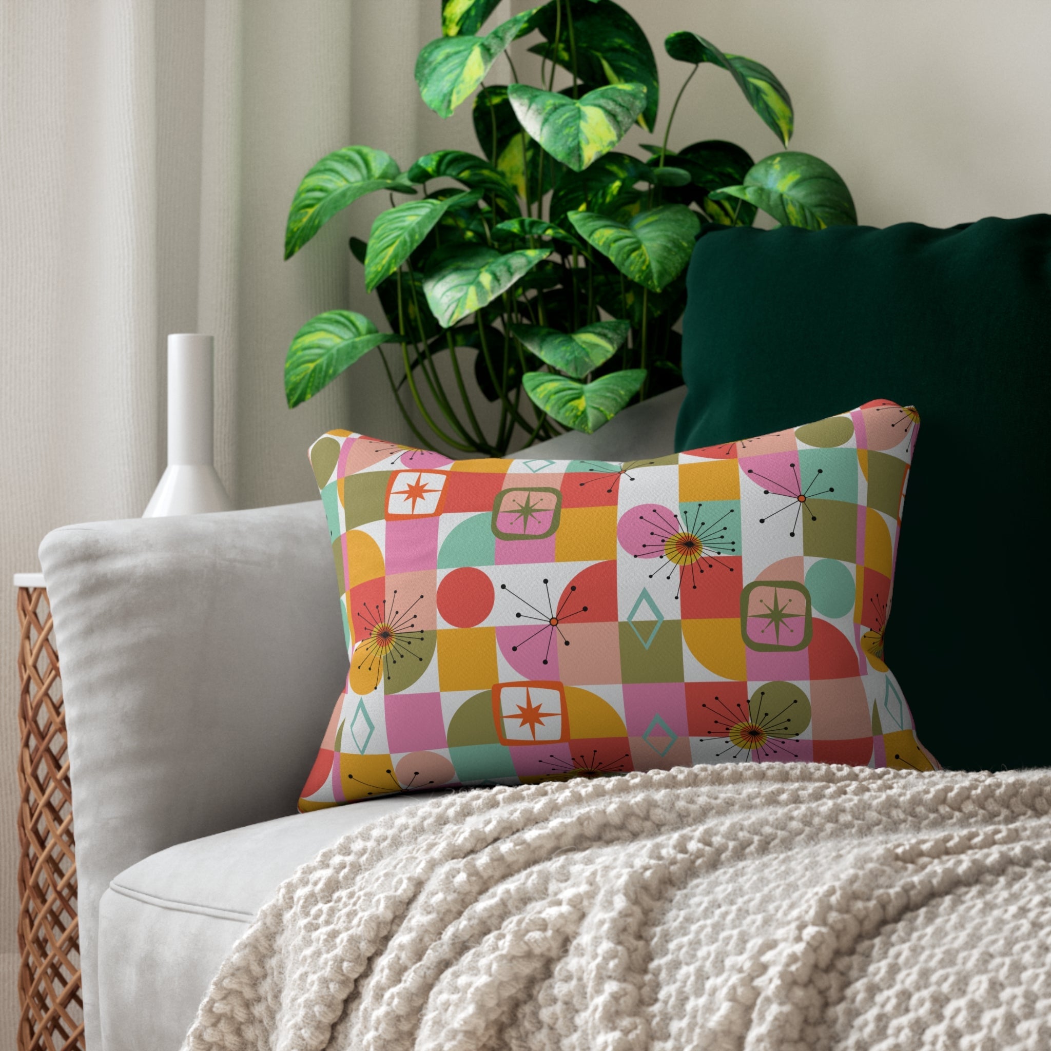 Kate McEnroe New York Atomic Starburst Lumbar Pillow, Kitschy Mid Century Modern MCM DecorLumbar Pillows15691211084551645076