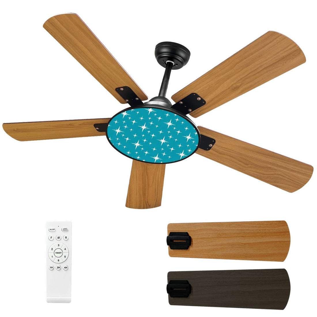Kate McEnroe New York Atomic Starburst Mid Century Modern Ceiling Fan, Retro Teal Light FixtureCeiling Fansom98s5tDxJ