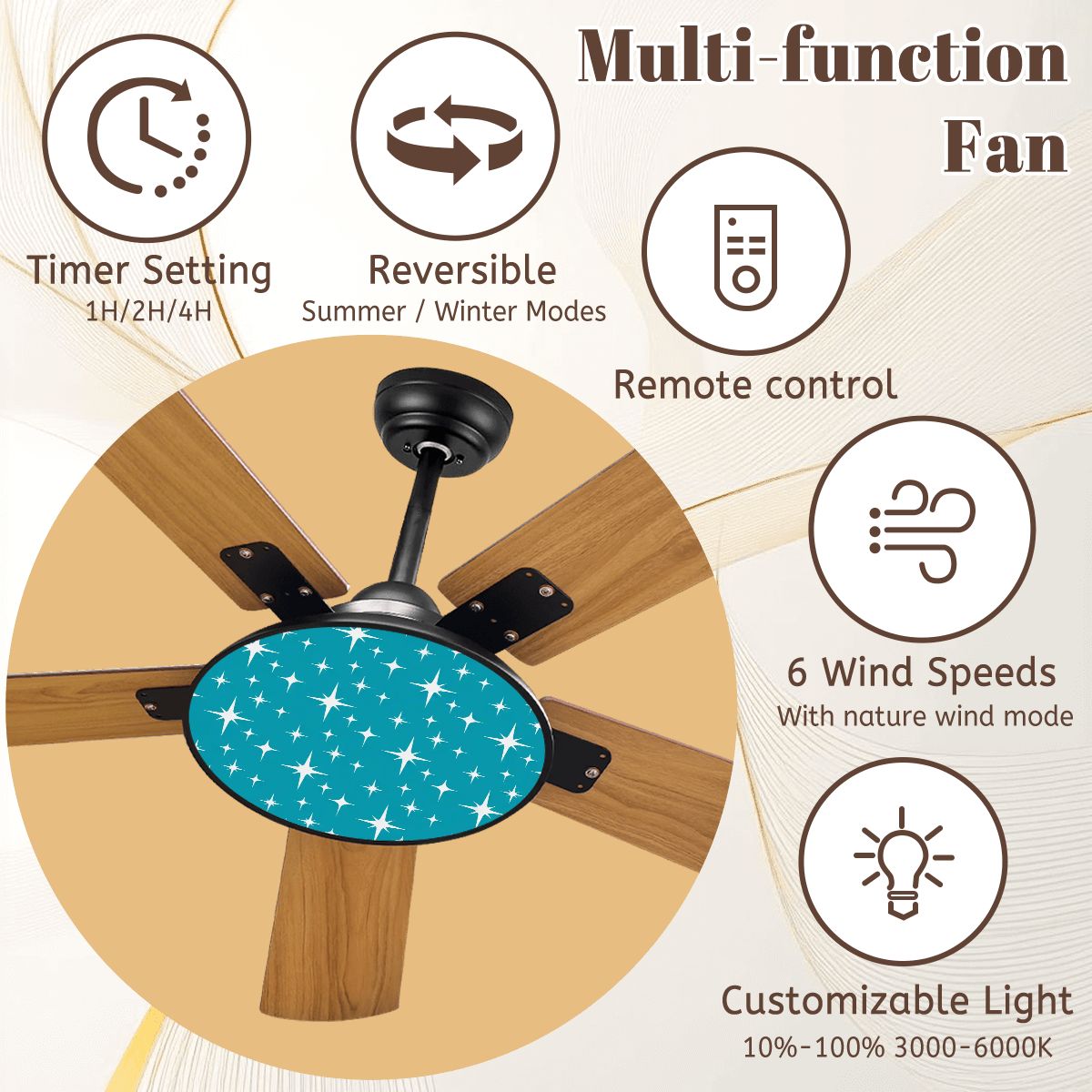 Kate McEnroe New York Atomic Starburst Mid Century Modern Ceiling Fan, Retro Teal Light FixtureCeiling Fansom98s5tDxJ