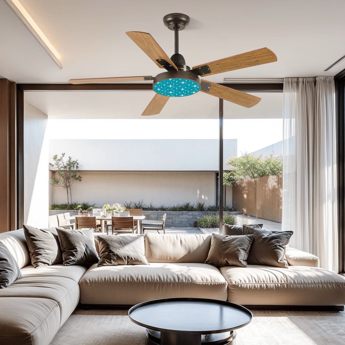 Kate McEnroe New York Atomic Starburst Mid Century Modern Ceiling Fan, Retro Teal Light FixtureCeiling Fansom98s5tDxJ