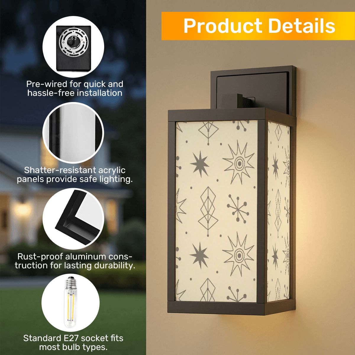 Kate McEnroe New York Atomic Starburst Mid Century Wall Sconce, Retro 50s Black White Indoor Outdoor Accent LampOutdoor Wall LightsUWYi5dg6C0