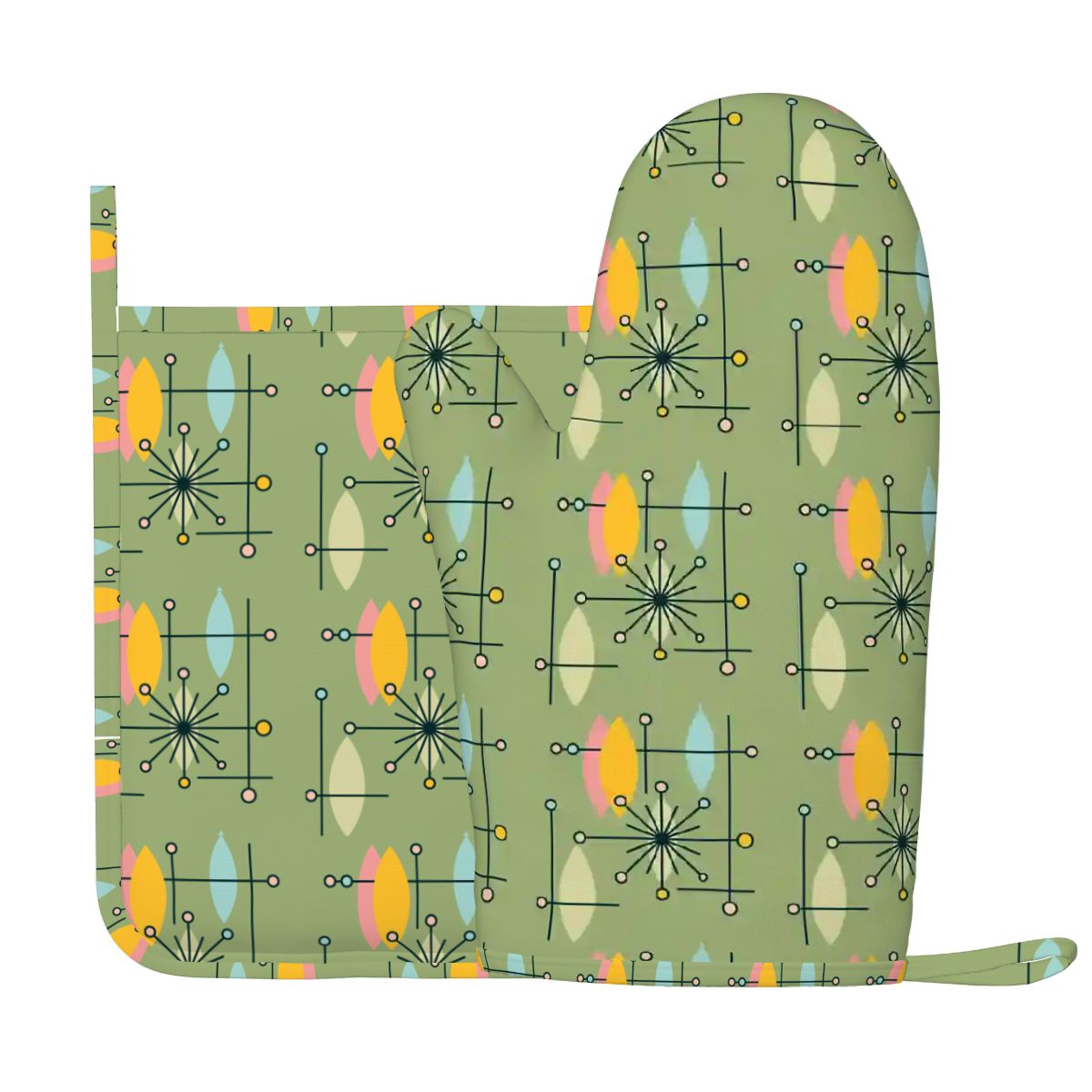 Kate McEnroe New York Atomic Starburst Oven Mitt Pot Holder Set, Mid Century Modern Kitchen (Right)Oven Mitts &amp; Pot Holder SetsPK3sF3CNR