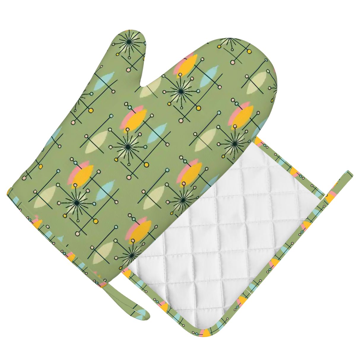 Kate McEnroe New York Atomic Starburst Oven Mitt Pot Holder Set, Mid Century Modern Kitchen (Right)Oven Mitts &amp; Pot Holder SetsPK3sF3CNR