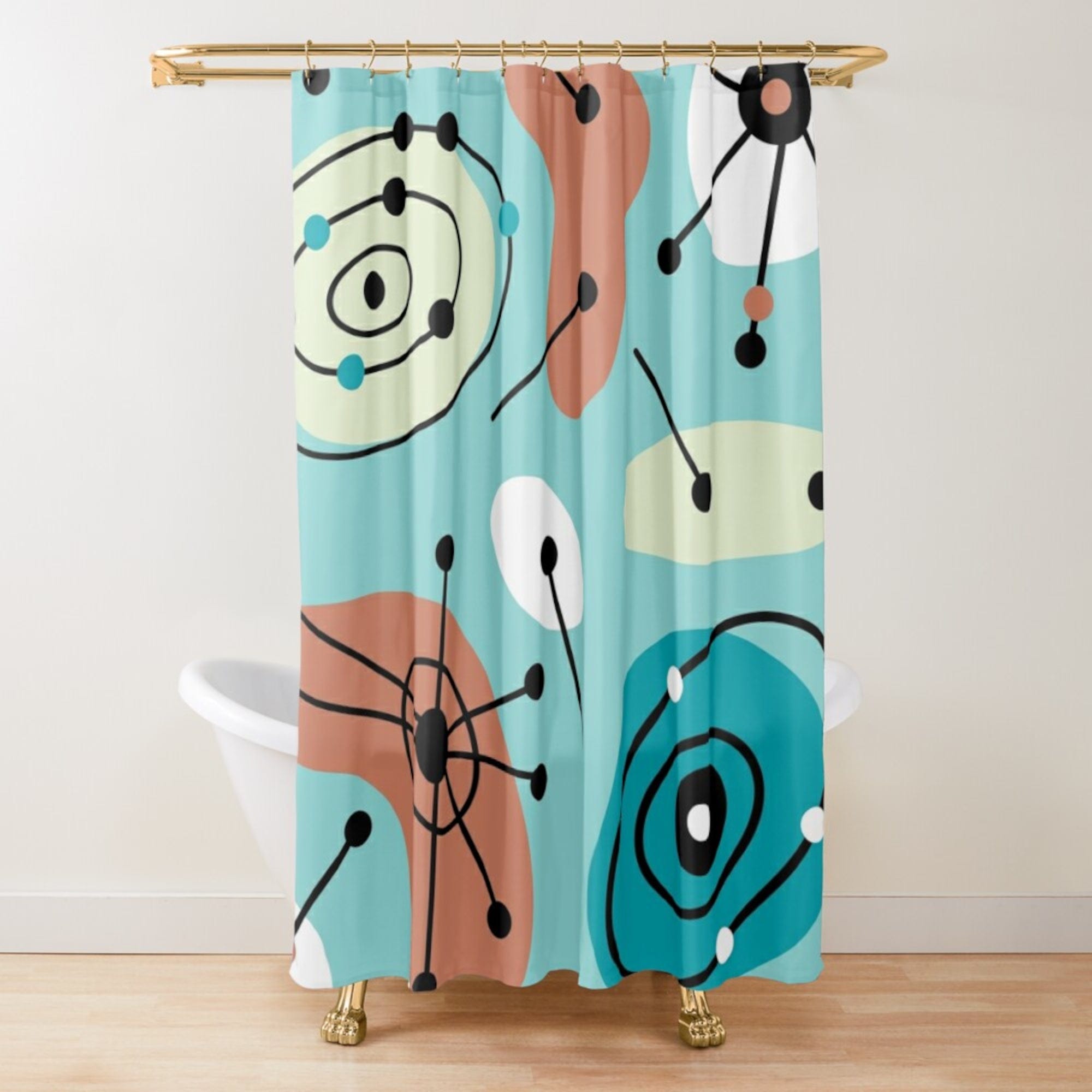 Kate McEnroe New York Atomic Starburst Shower Curtain, Mid Century Modern Bathroom, Retro Bath DecorShower Curtains15078903042265913092