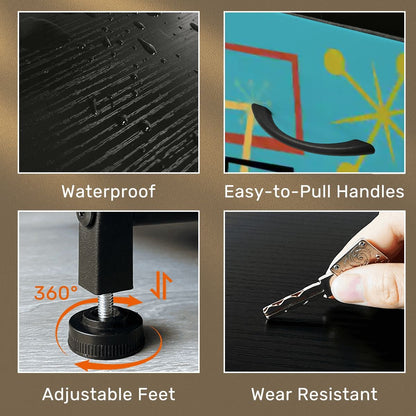 Kate McEnroe New York Atomic Starburst Sputnik Mid Century Modern Teal 4 Drawer DresserDressers1mnWYzPXyd