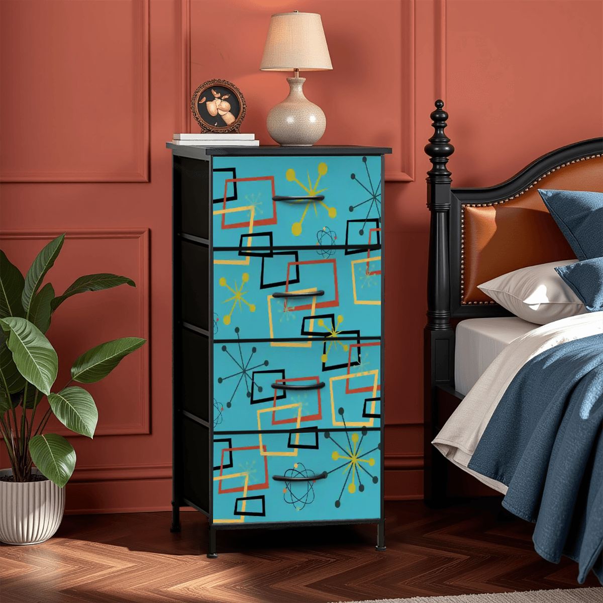 Kate McEnroe New York Atomic Starburst Sputnik Mid Century Modern Teal 4 Drawer DresserDressers1mnWYzPXyd
