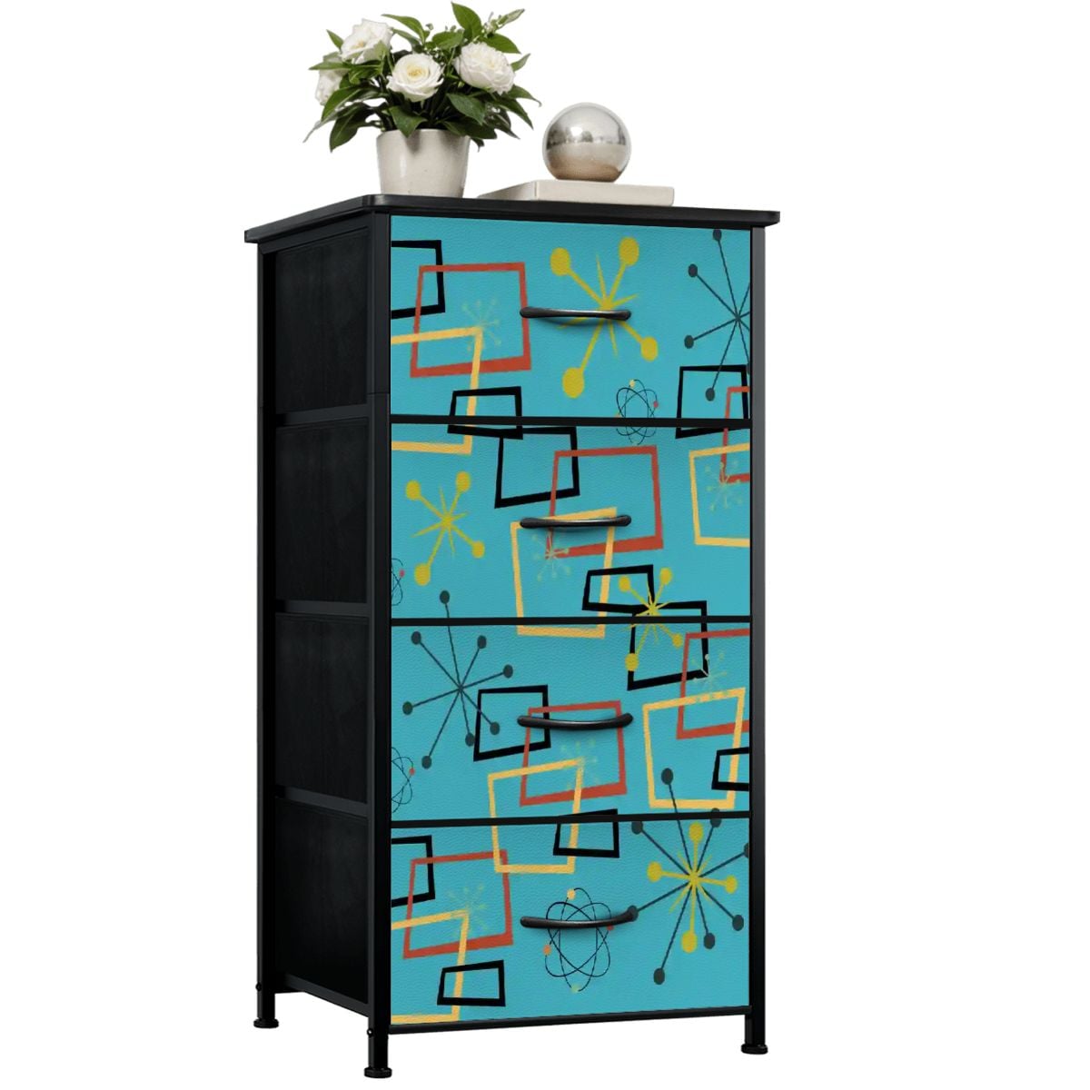 Kate McEnroe New York Atomic Starburst Sputnik Mid Century Modern Teal 4 Drawer DresserDressers1mnWYzPXyd
