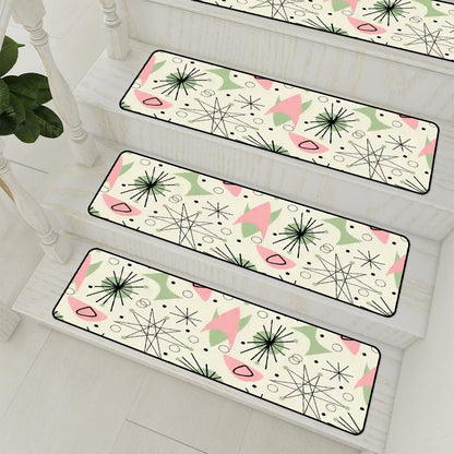 Kate McEnroe New York Atomic Starburst Stair Treads, 1950s Pink Mint Boomerang Non Slip MatsStair Treads2ub8opomtq
