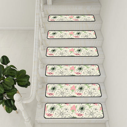 Kate McEnroe New York Atomic Starburst Stair Treads, 1950s Pink Mint Boomerang Non Slip MatsStair Treads2ub8opomtq