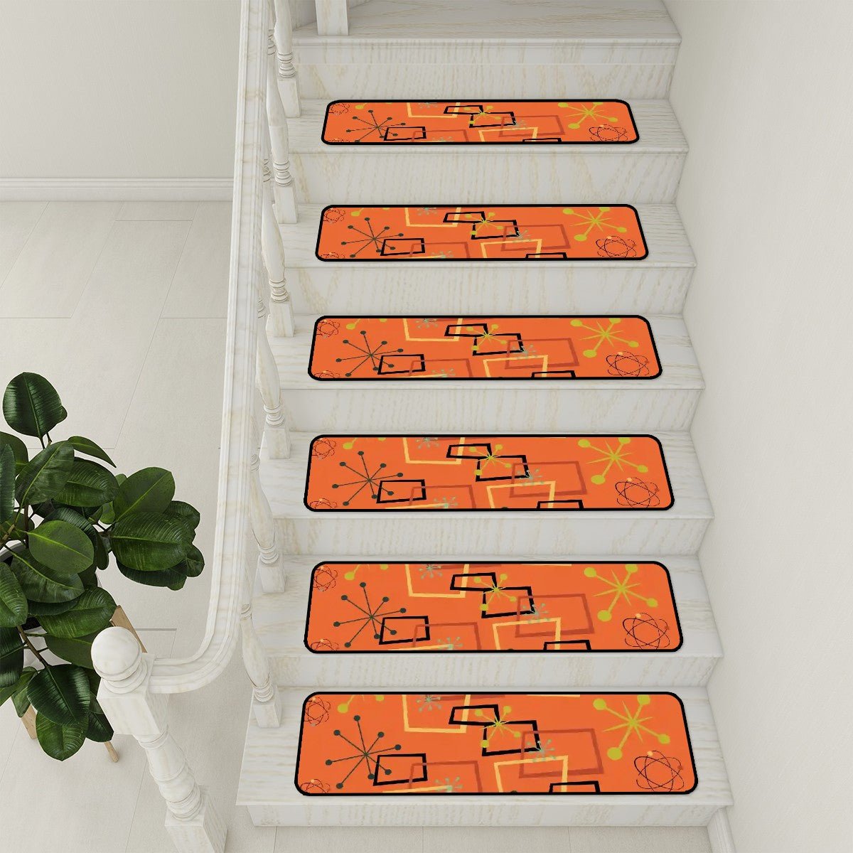 Kate McEnroe New York Atomic Starburst Stair Treads, Mid Century Modern Retro Orange MatsStair TreadsRJEpVTzwKJ