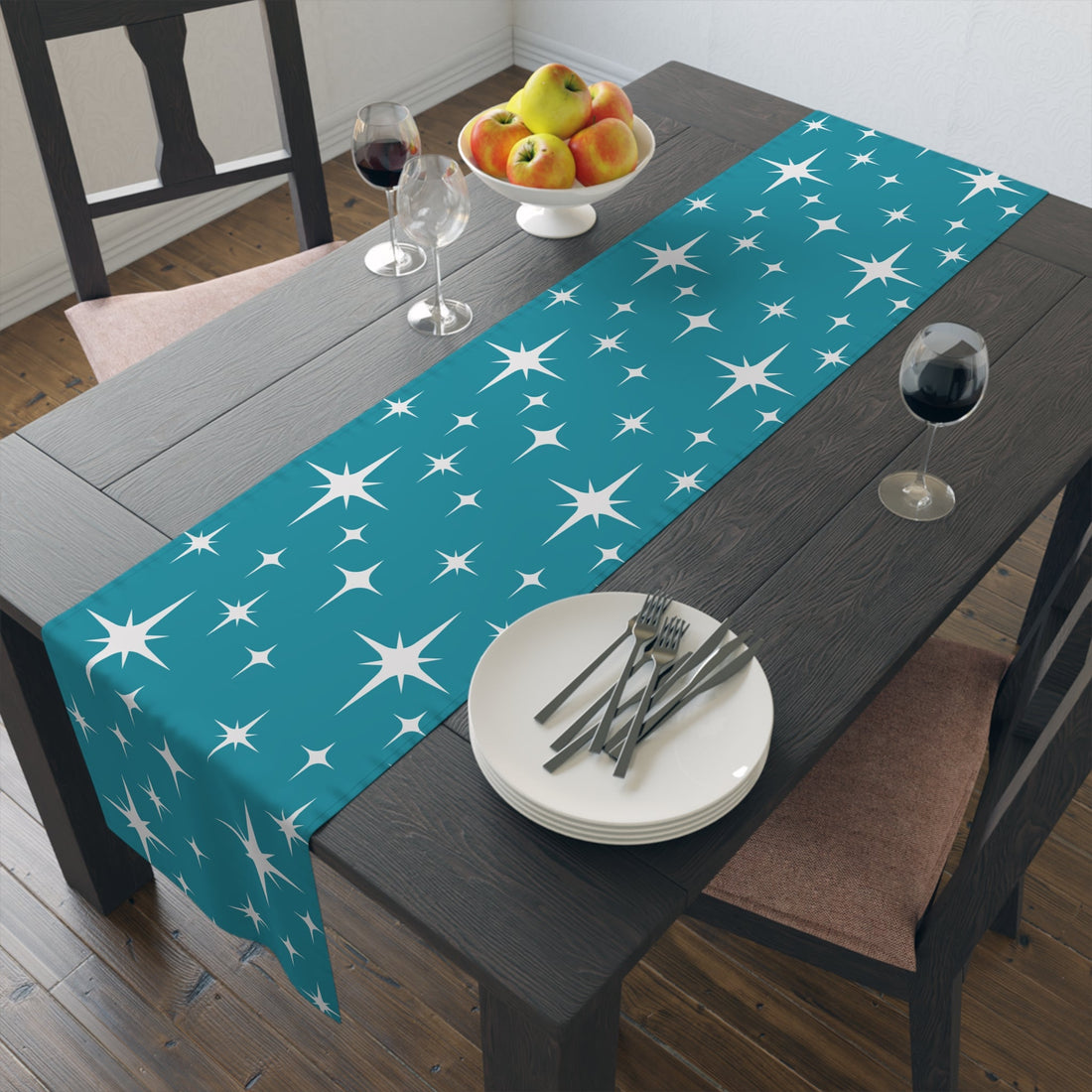 Kate McEnroe New York Atomic Starburst Table Runner, Mid Century Modern Retro Teal Dining Table Decor, 50s Style Geometric Home AccentTable Runners31384443466371359047