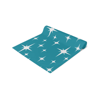 Kate McEnroe New York Atomic Starburst Table Runner, Mid Century Modern Retro Teal Dining Table Decor, 50s Style Geometric Home AccentTable Runners88537183823628824635