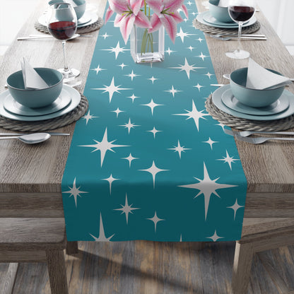 Kate McEnroe New York Atomic Starburst Table Runner, Mid Century Modern Retro Teal Dining Table Decor, 50s Style Geometric Home AccentTable Runners88537183823628824635