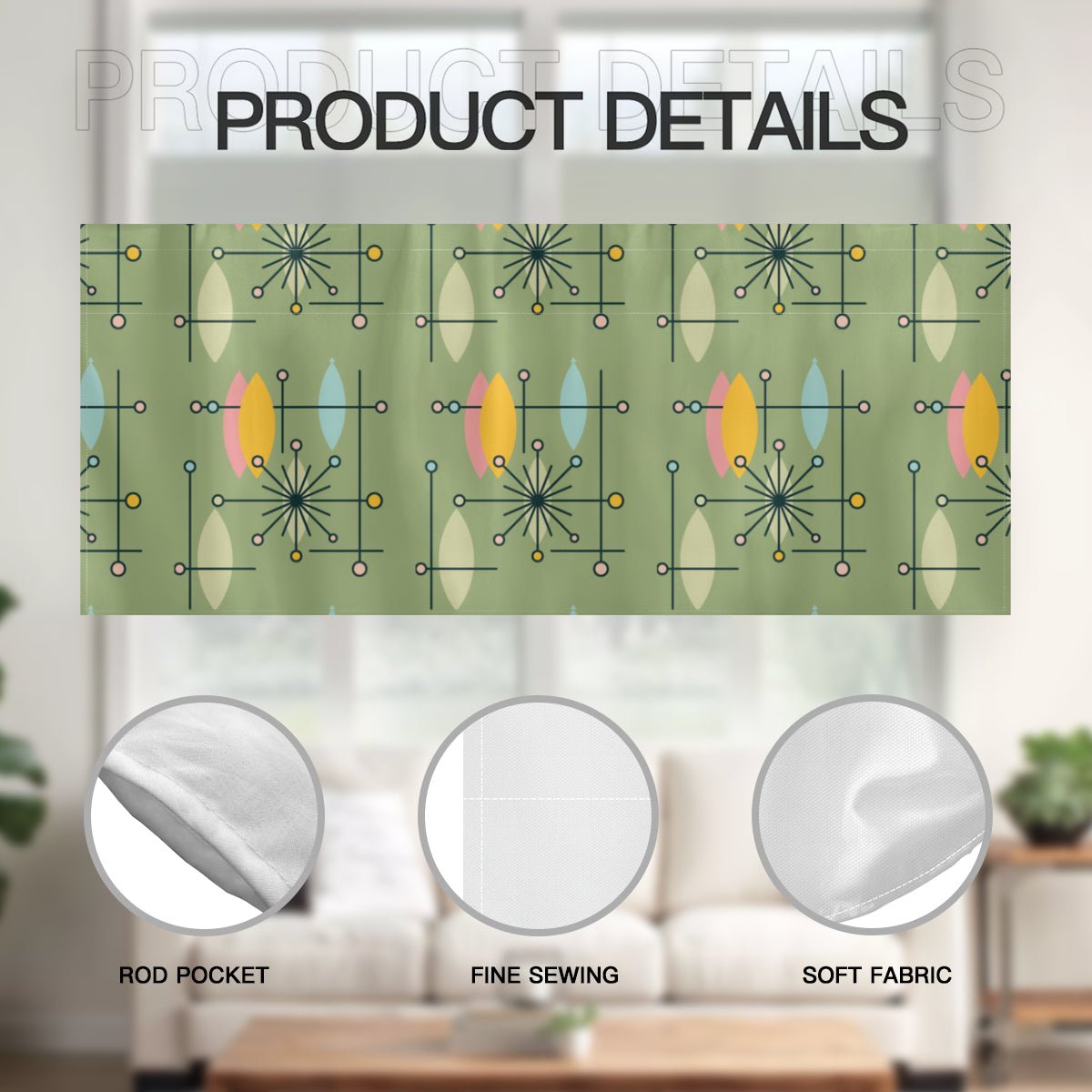 Kate McEnroe New York Atomic Starburst Window Valance, Mid Century Modern Geometric Green DraperyValancesH5KRTB - T2AMRQ - 22DRJ7