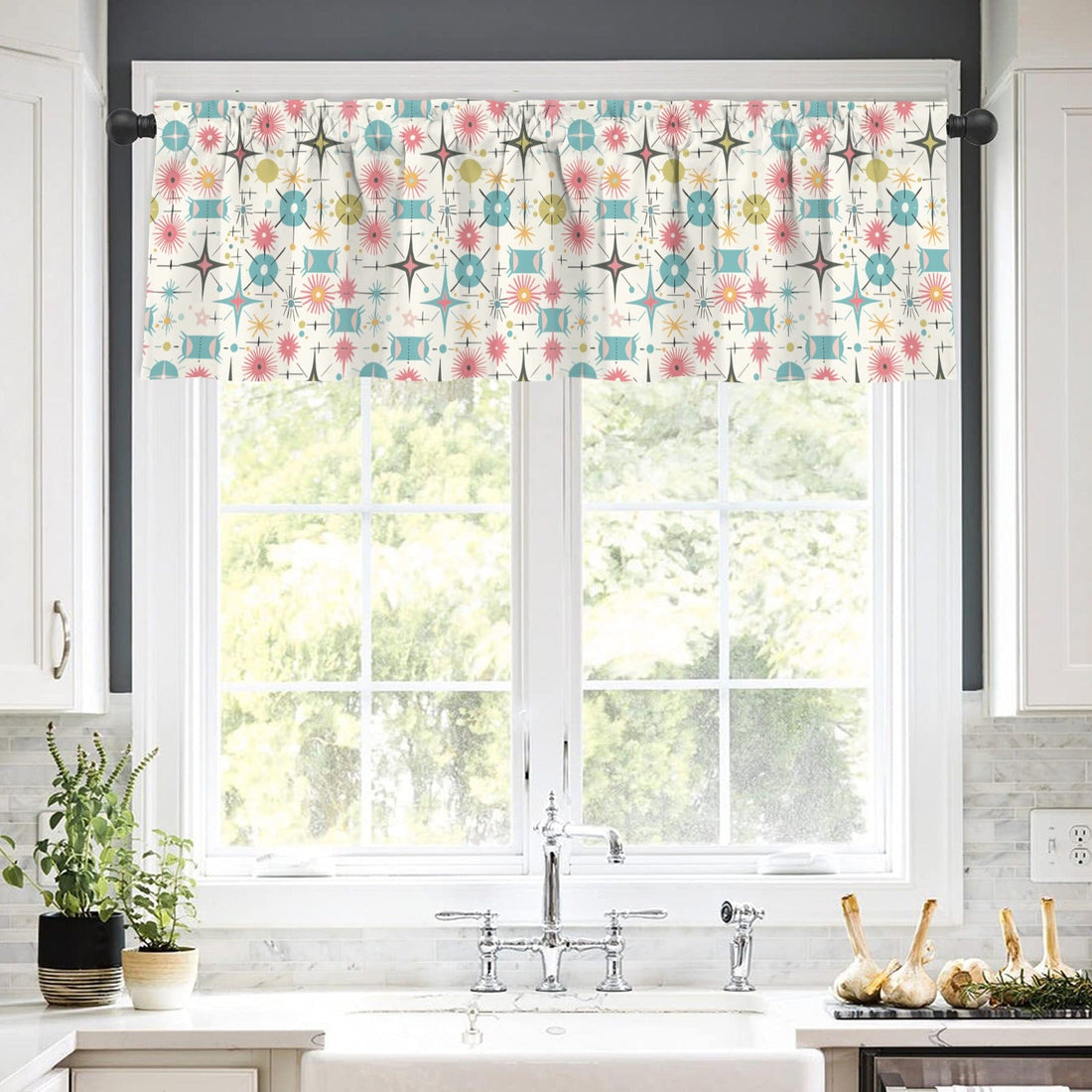 Kate McEnroe New York Atomic Starburst Window Valance, Mid Century Modern MCM Kitchen DecorValancesD3321990