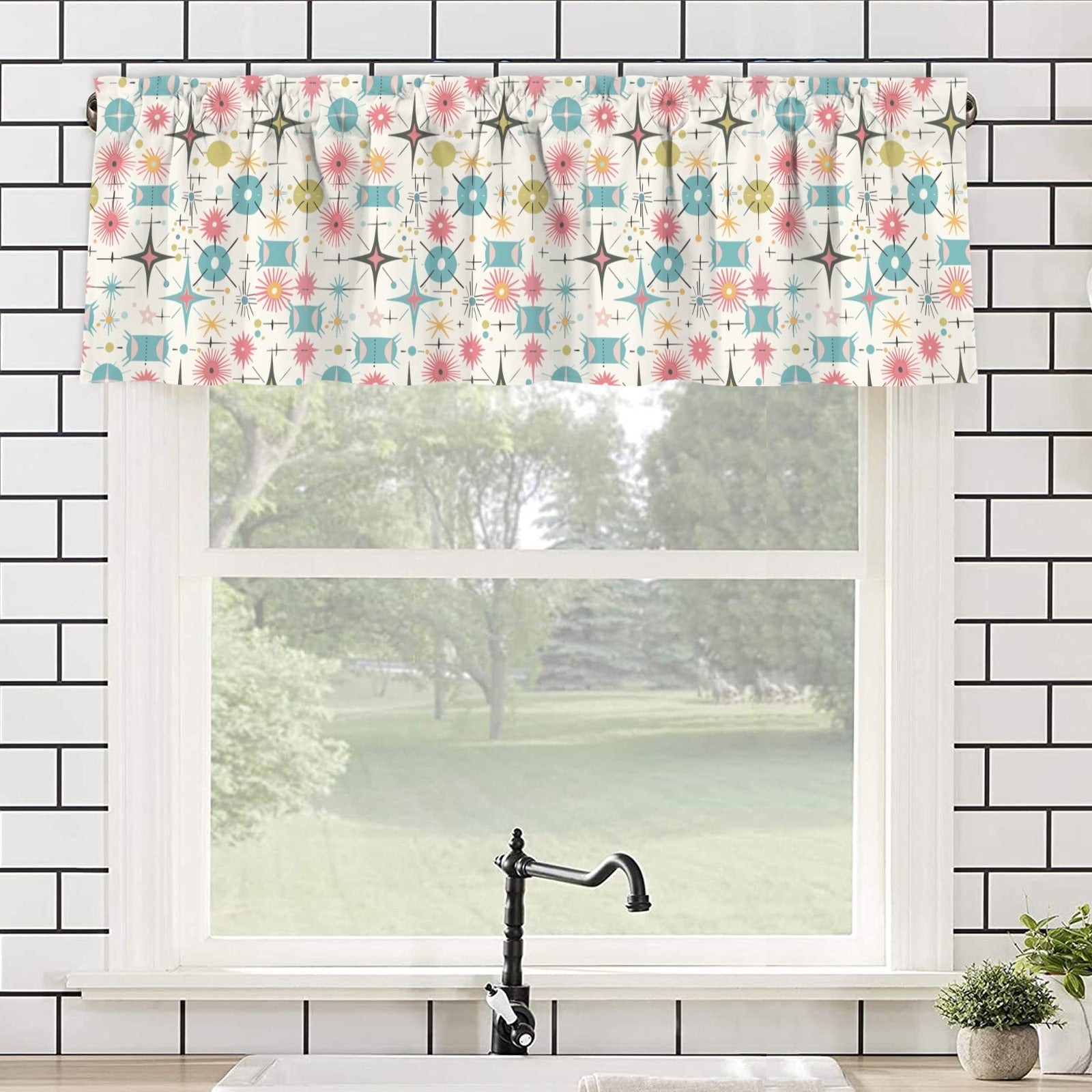 Kate McEnroe New York Atomic Starburst Window Valance, Mid Century Modern MCM Kitchen DecorValancesD3321990