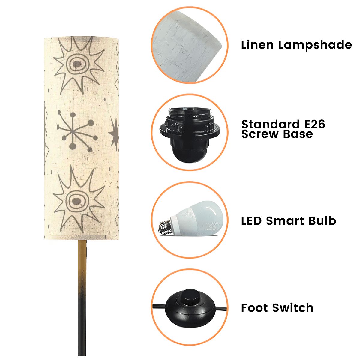 Kate McEnroe New York Atomic Starbursts Retro Slim Floor Lamp, Mid Century Modern 50s LightingSlim Floor Lamps07641p1cPw