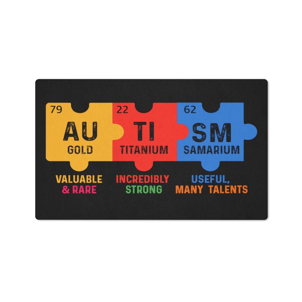 Kate McEnroe New York Autism Awareness Floor Mat, Gold-Valuable &amp; Rare, Titanium-Incredibly Strong, Samarium-Useful, Many Talents, Autism Awareness Mat Home Decor