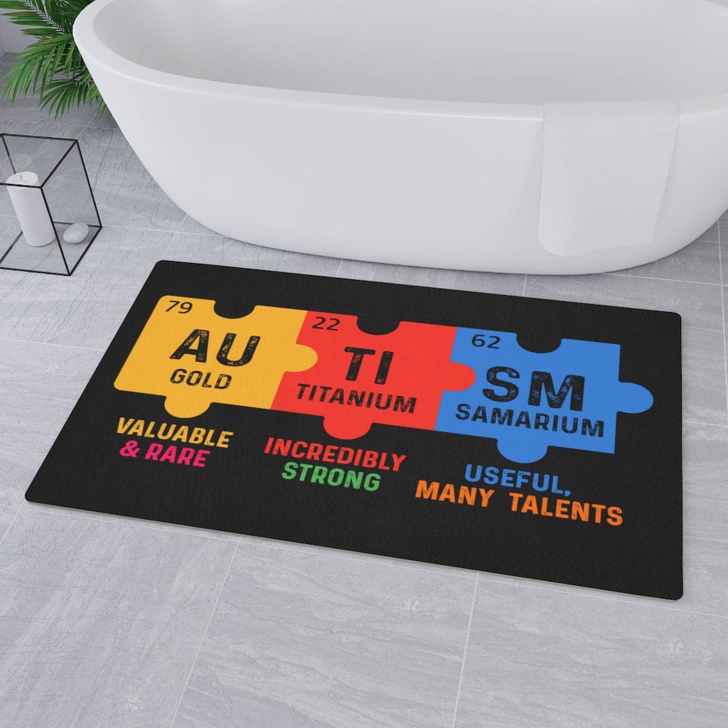 Kate McEnroe New York Autism Awareness Floor Mat, Gold-Valuable &amp; Rare, Titanium-Incredibly Strong, Samarium-Useful, Many Talents, Autism Awareness Mat Home Decor