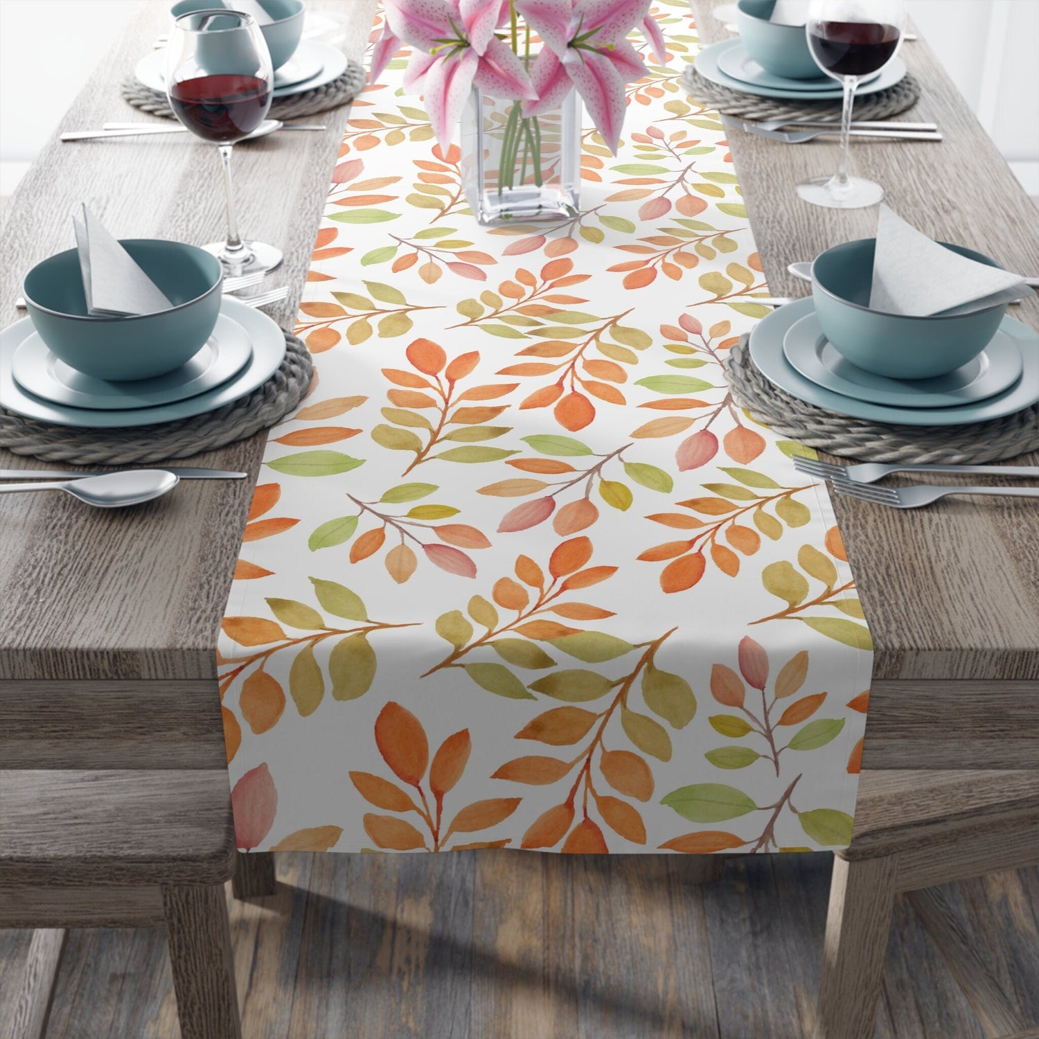 Kate McEnroe New York Autumn Leaves Table Runner, Country Farmhouse Fall Harvest Dining Table DecorationTable Runners54890201543028312672