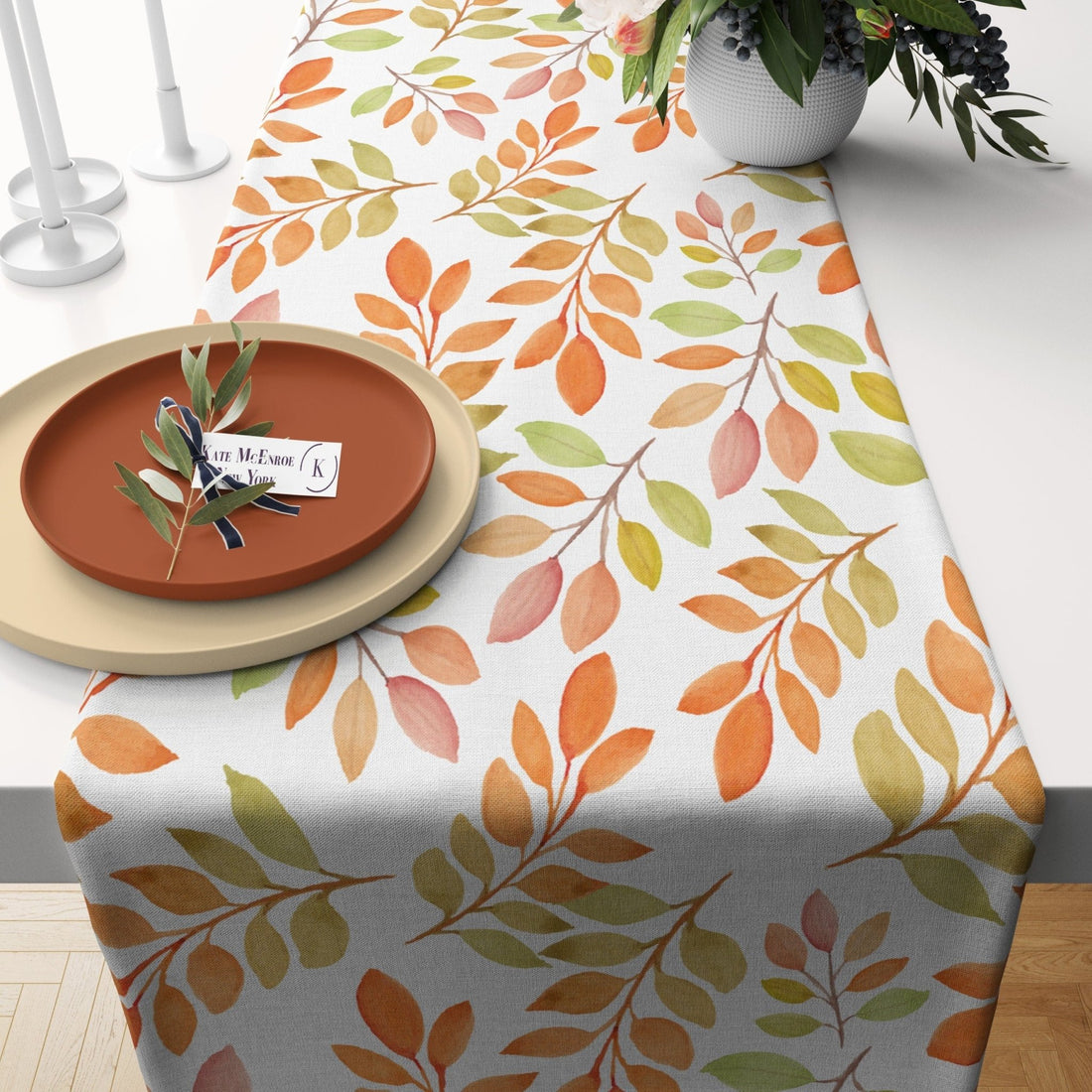 Kate McEnroe New York Autumn Leaves Table Runner, Country Farmhouse Fall Harvest Dining Table DecorationTable Runners54890201543028312672