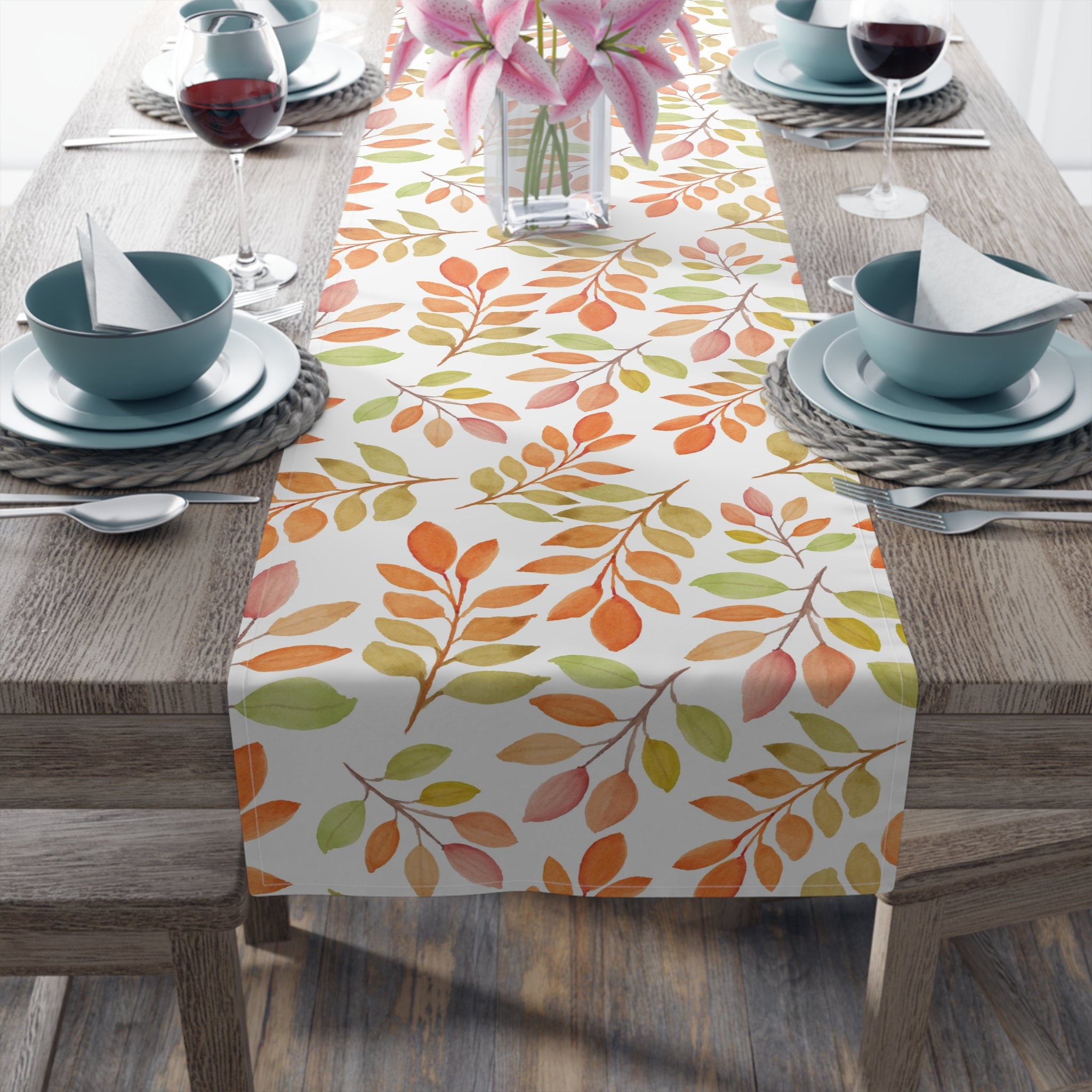 Kate McEnroe New York Autumn Leaves Table Runner, Country Farmhouse Fall Harvest Dining Table DecorationTable Runners54890201543028312672