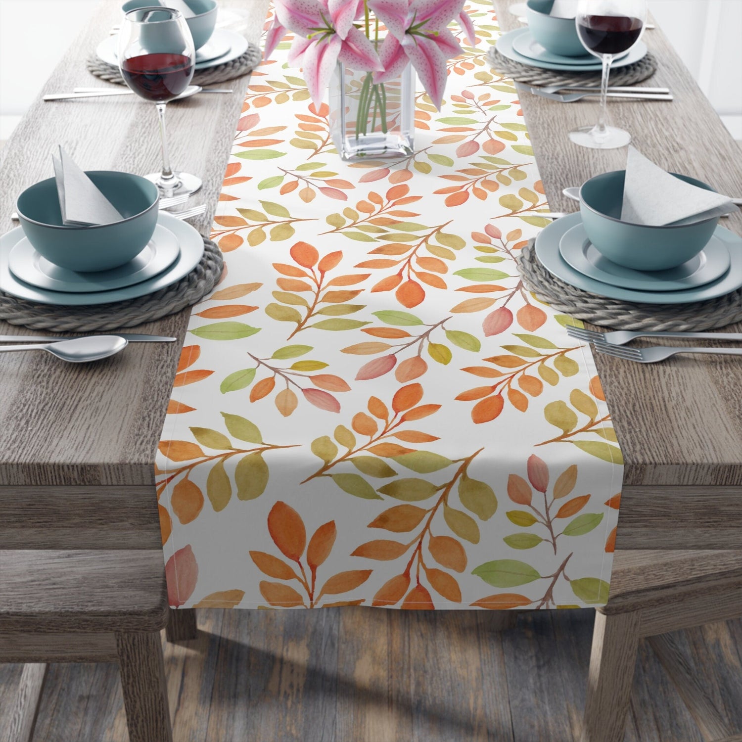 Kate McEnroe New York Autumn Leaves Table Runner, Country Farmhouse Fall Harvest Dining Table DecorationTable Runners54890201543028312672