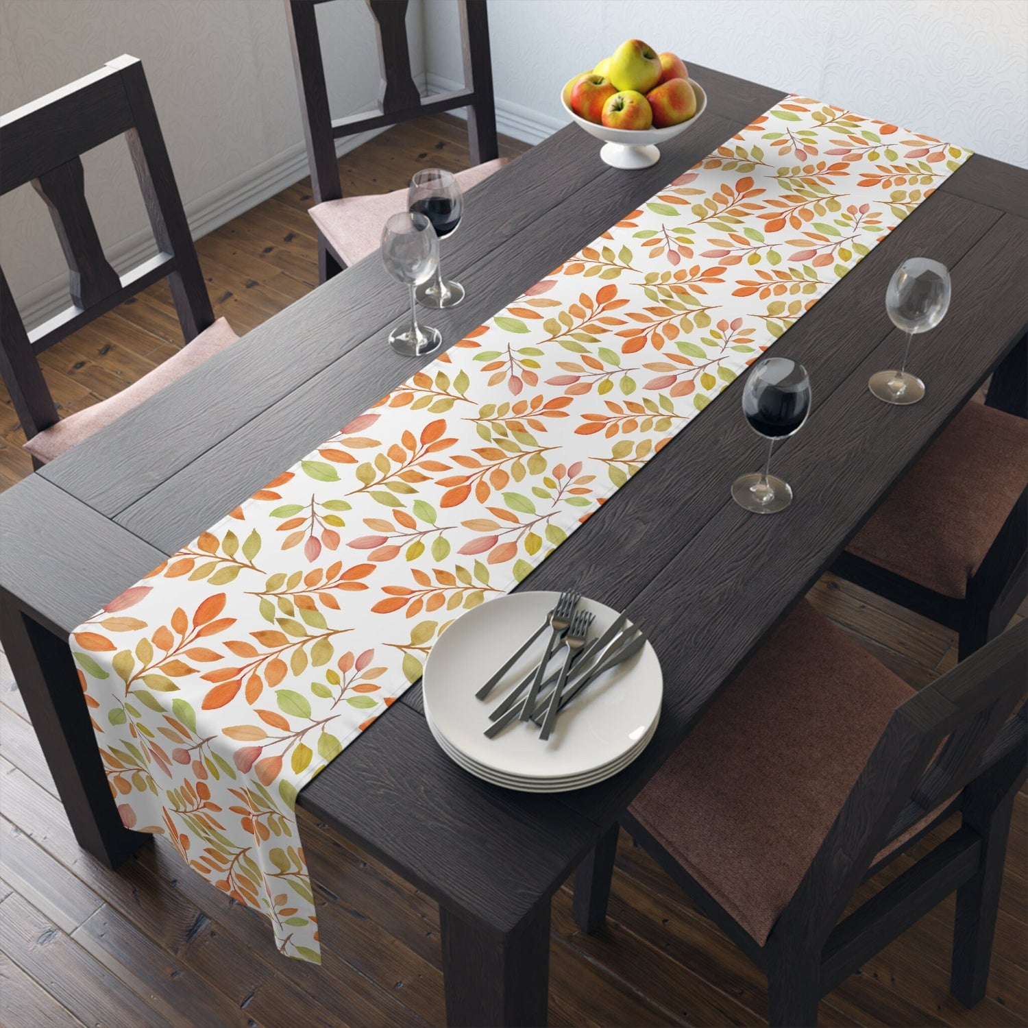 Kate McEnroe New York Autumn Leaves Table Runner, Country Farmhouse Fall Harvest Dining Table DecorationTable Runners54890201543028312672