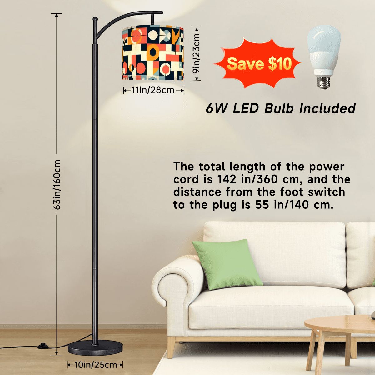 Kate McEnroe New York Bauhaus Arc Floor Lamp, Mid Century Modern Geometric Drum Shade, Retro Abstract Accent LightArc Floor LampsbU4gfG9r6s