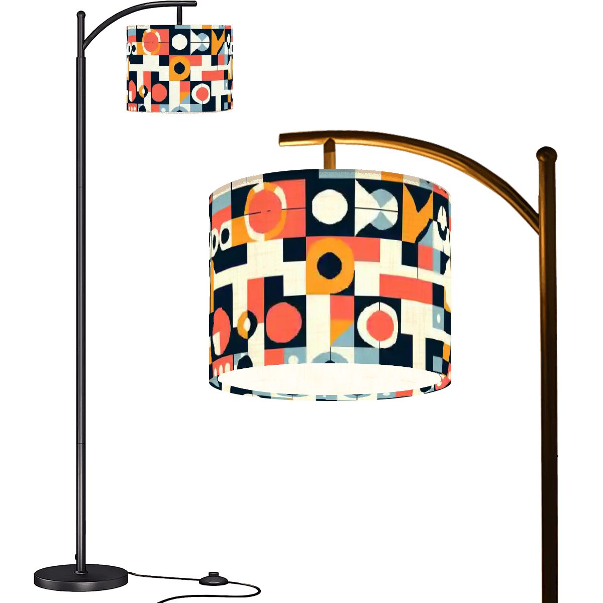 Kate McEnroe New York Bauhaus Arc Floor Lamp, Mid Century Modern Geometric Drum Shade, Retro Abstract Accent LightArc Floor LampsbU4gfG9r6s