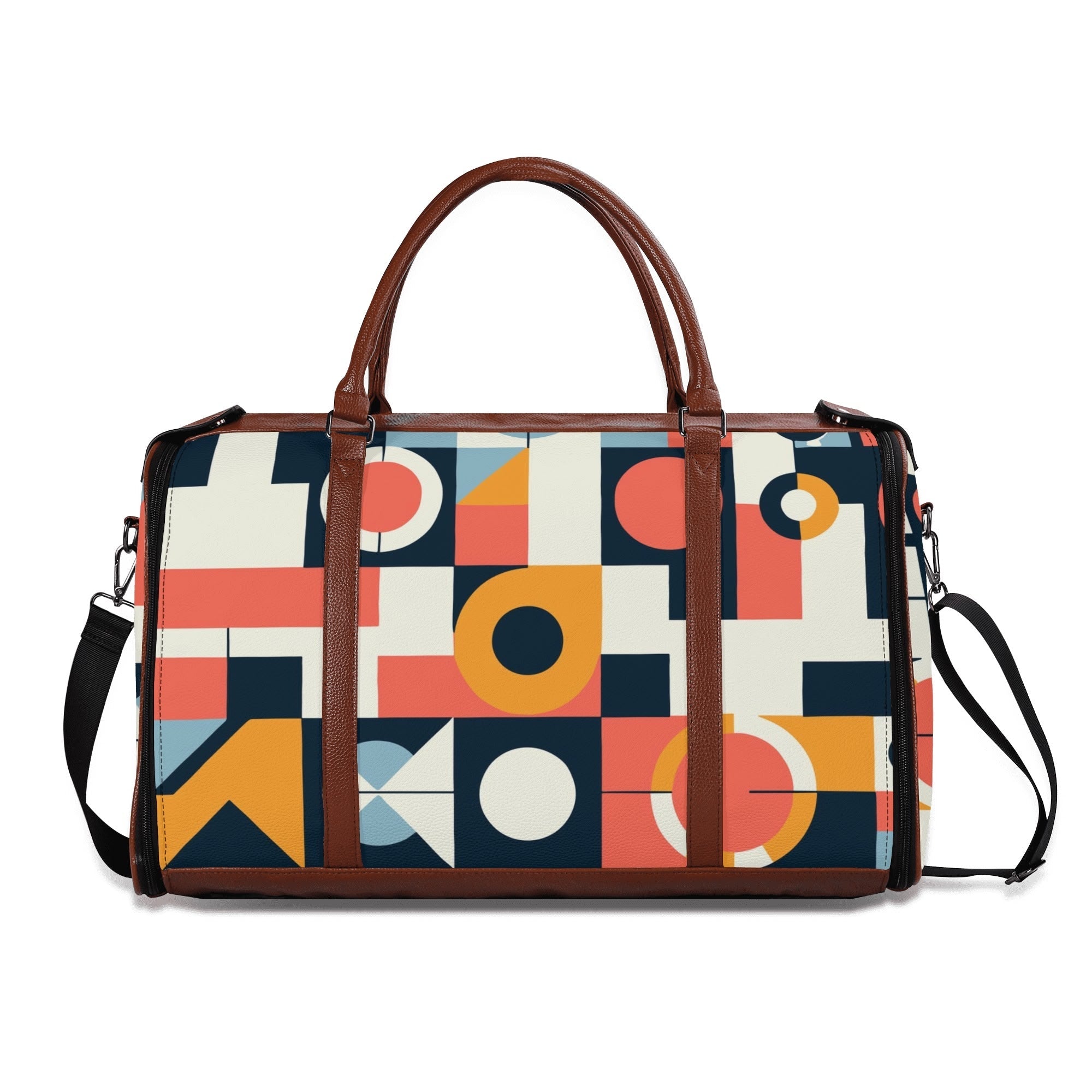 Kate McEnroe New York Bauhaus Geometric Duffel Bag, Mid Century Modern Abstract Travel Weekender, Retro Mod Carry - OnDuffel BagsNVO2OLPY - 1