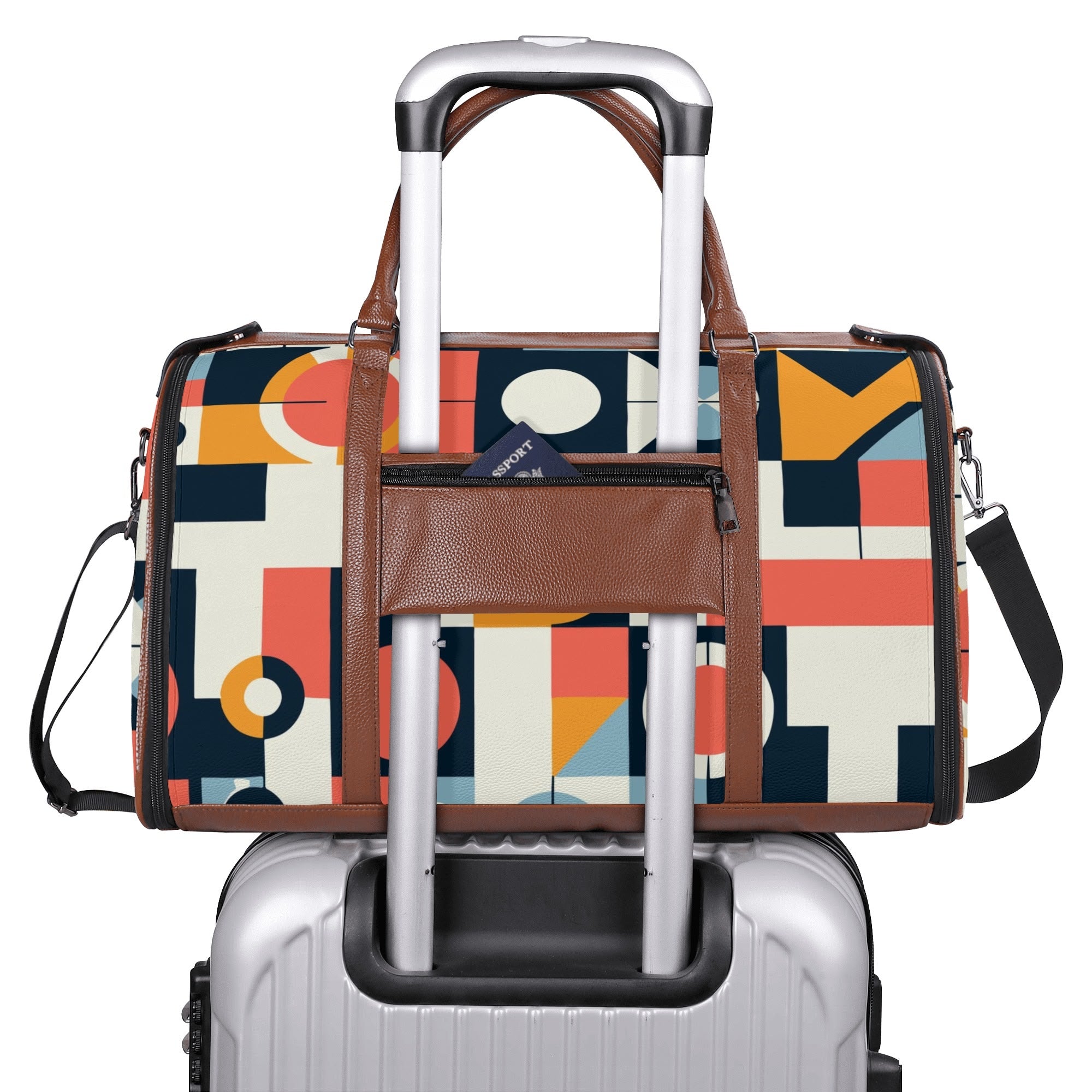Kate McEnroe New York Bauhaus Geometric Duffel Bag, Mid Century Modern Abstract Travel Weekender, Retro Mod Carry - OnDuffel BagsNVO2OLPY - 1
