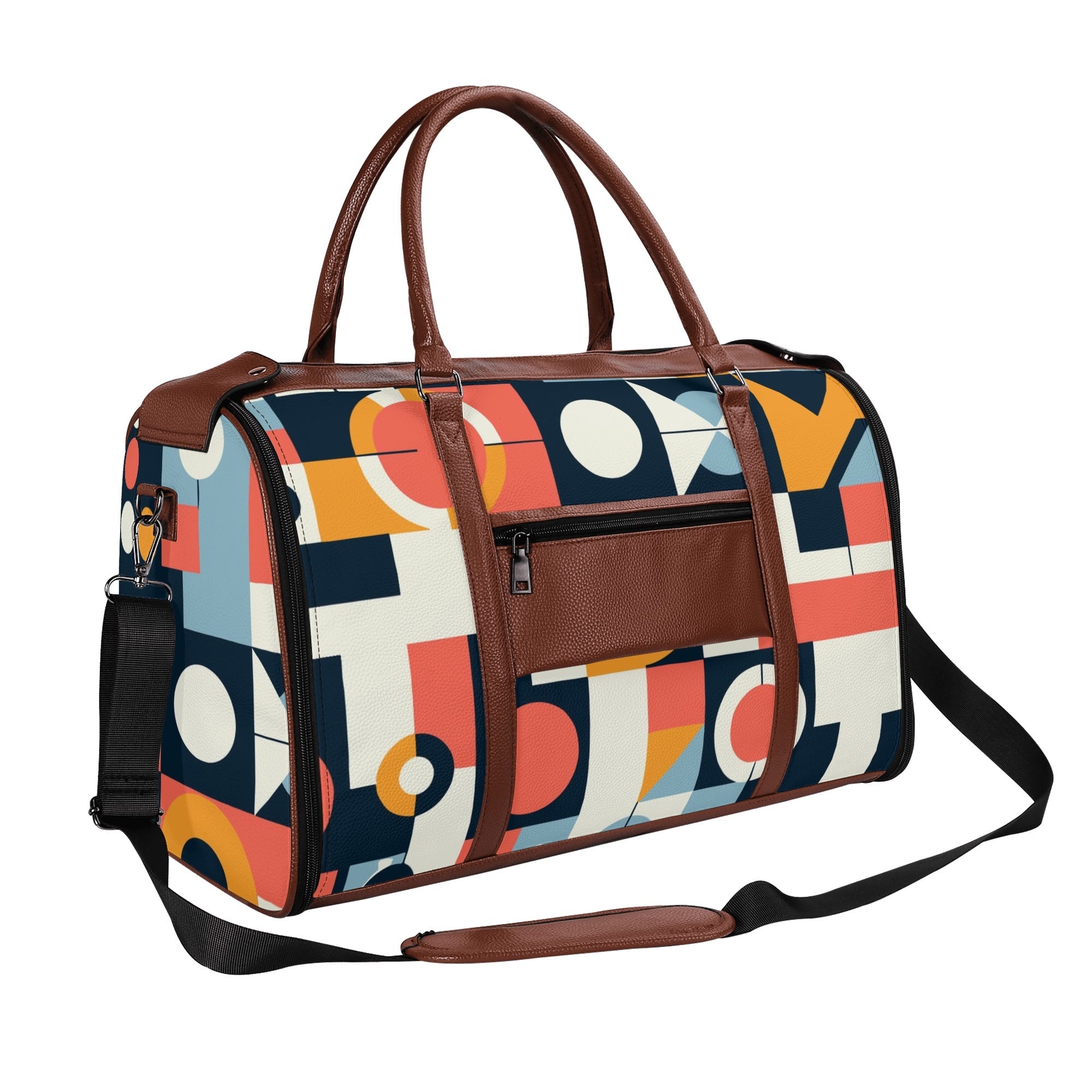 Kate McEnroe New York Bauhaus Geometric Duffel Bag, Mid Century Modern Abstract Travel Weekender, Retro Mod Carry - OnDuffel BagsNVO2OLPY - 1