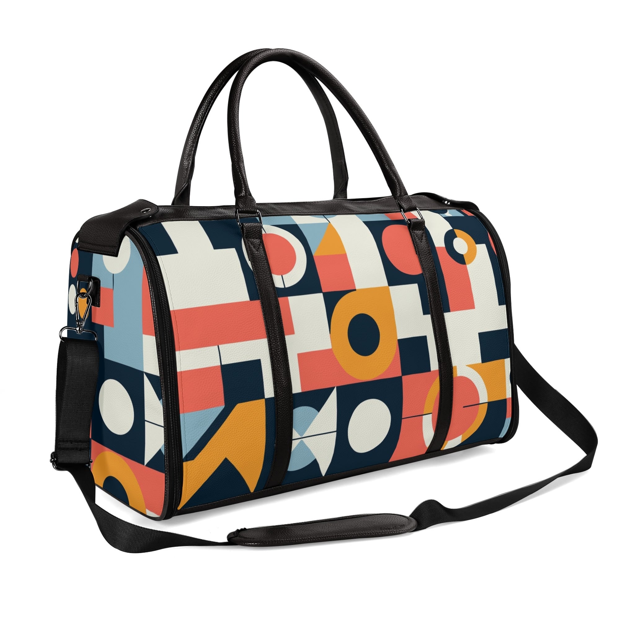 Kate McEnroe New York Bauhaus Geometric Duffel Bag, Mid Century Modern Abstract Travel Weekender, Retro Mod Carry - OnDuffel BagsNVO2OLPY - 2