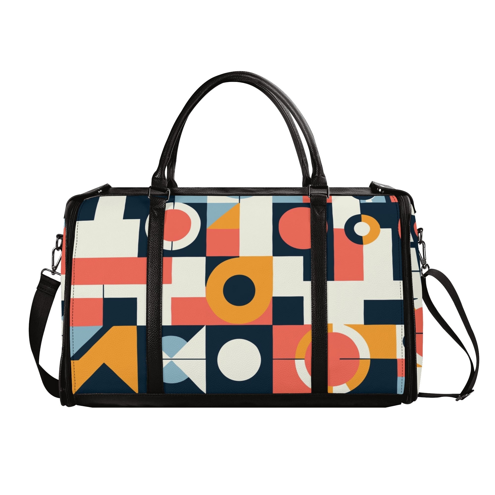 Kate McEnroe New York Bauhaus Geometric Duffel Bag, Mid Century Modern Abstract Travel Weekender, Retro Mod Carry - OnDuffel BagsNVO2OLPY - 2