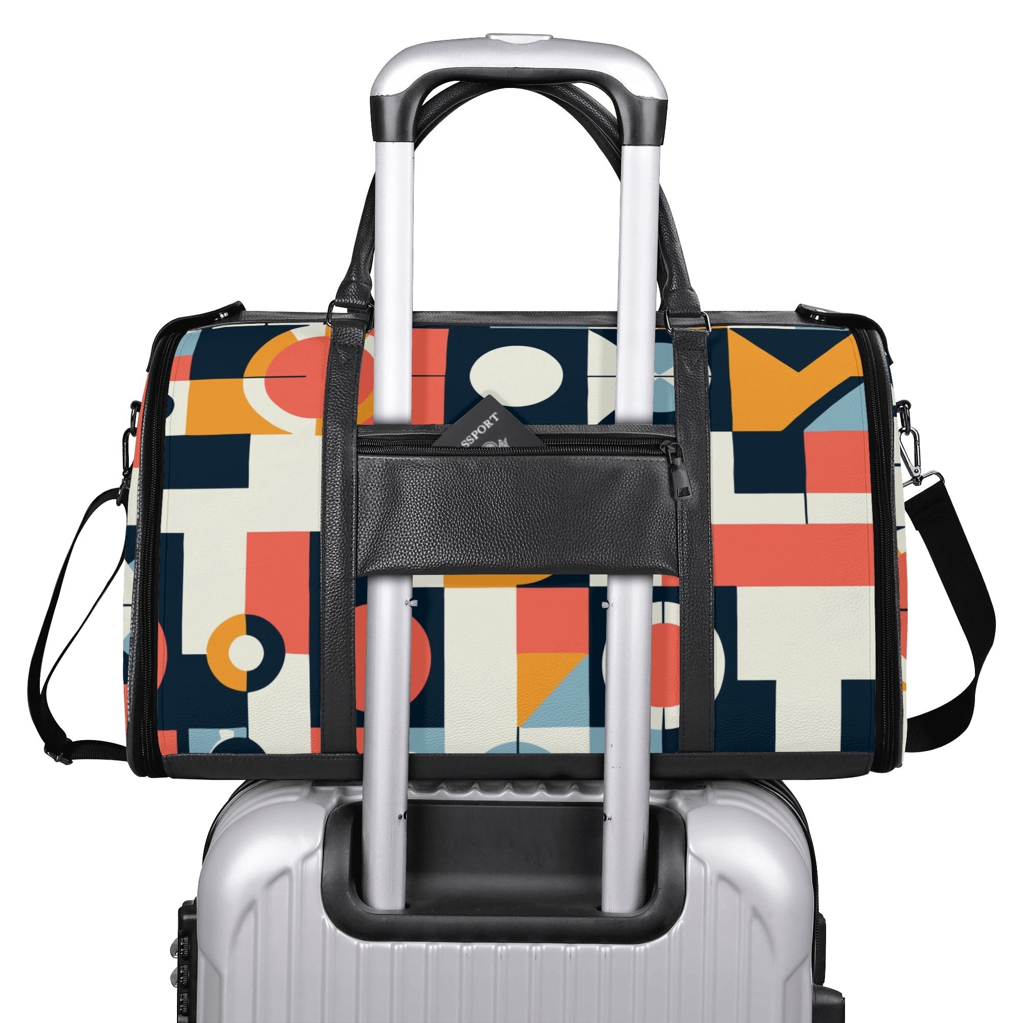 Kate McEnroe New York Bauhaus Geometric Duffel Bag, Mid Century Modern Abstract Travel Weekender, Retro Mod Carry - OnDuffel BagsNVO2OLPY - 2