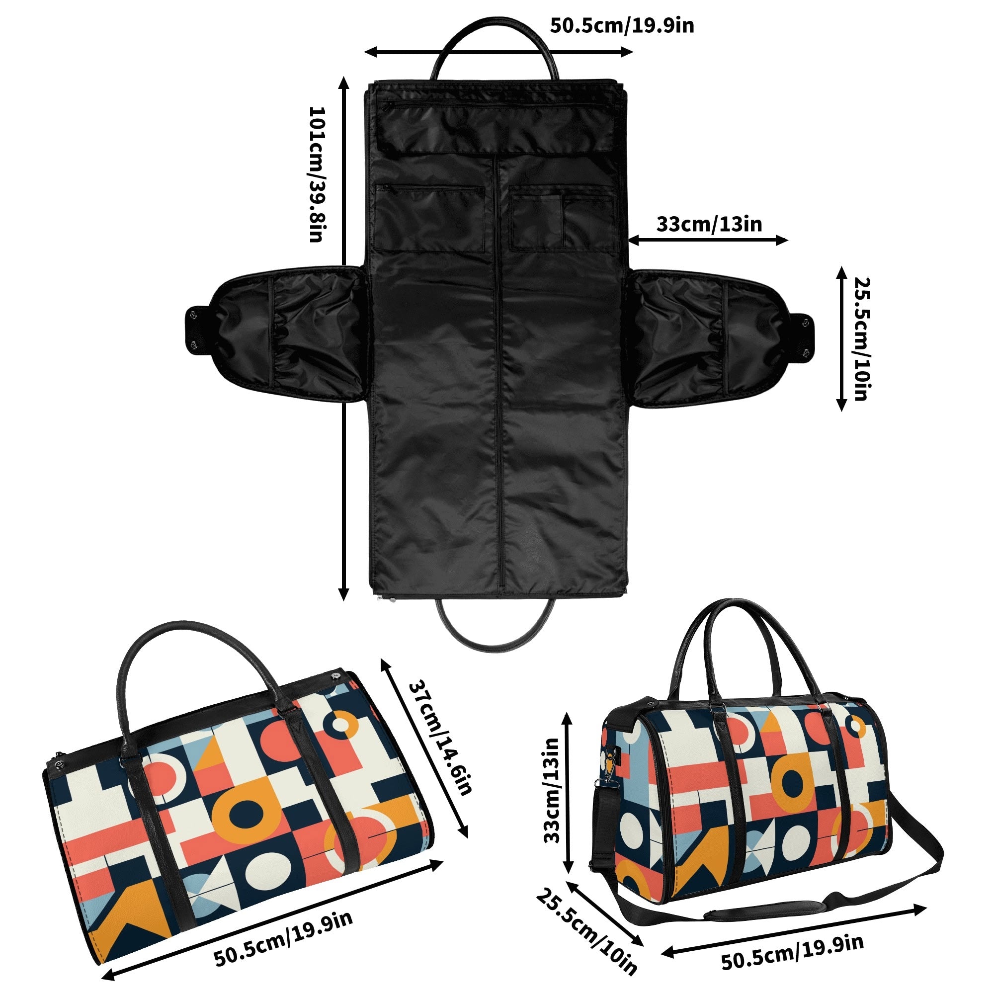 Kate McEnroe New York Bauhaus Geometric Duffel Bag, Mid Century Modern Abstract Travel Weekender, Retro Mod Carry - OnDuffel BagsNVO2OLPY - 2