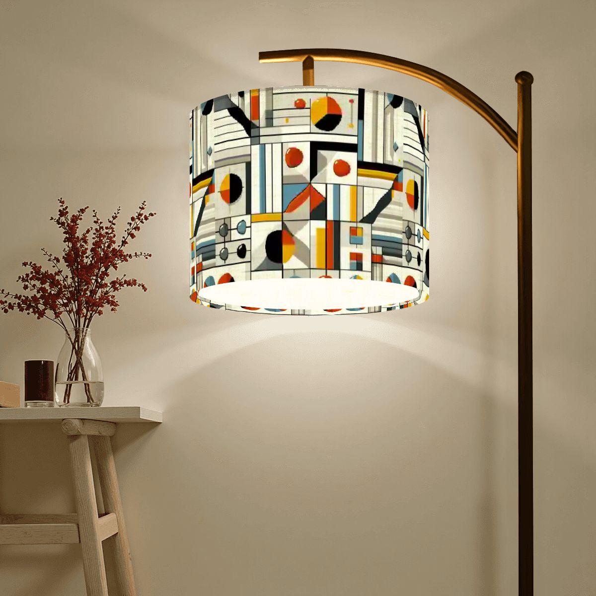 Kate McEnroe New York Bauhaus Geometric Mid Century Arc Floor Lamp, Abstract Modernist Lighting, Retro 60s ShadeArc Floor LampsRMLpNuOVaH