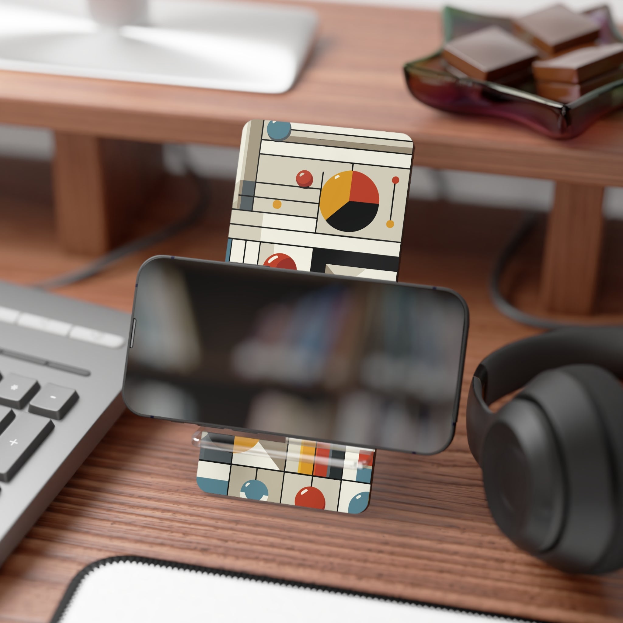 Kate McEnroe New York Bauhaus Geometric Phone Stand, Mid Century Modern Smartphone Holder, Retro Abstract Art Tech DisplayMobile Phone Stands14175032407620357837