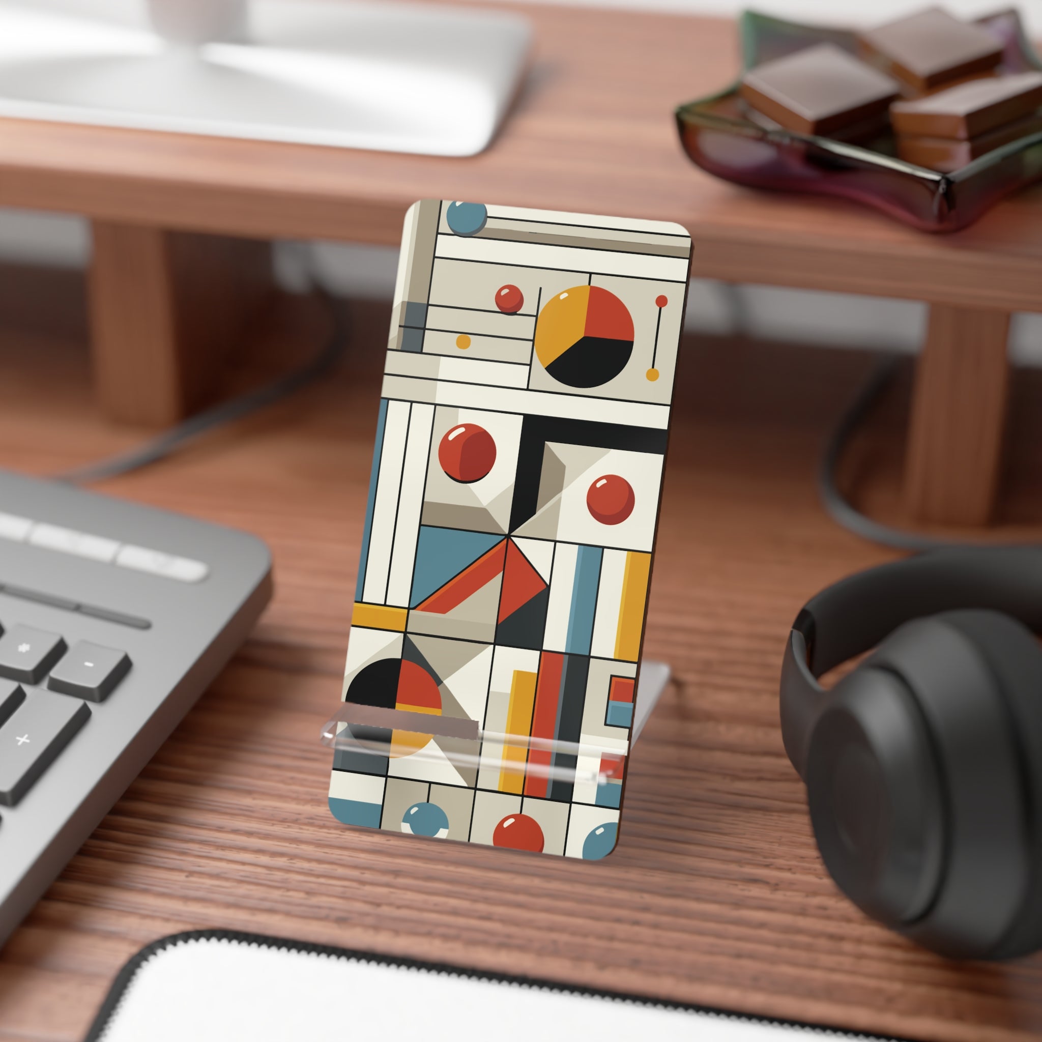 Kate McEnroe New York Bauhaus Geometric Phone Stand, Mid Century Modern Smartphone Holder, Retro Abstract Art Tech DisplayMobile Phone Stands14175032407620357837