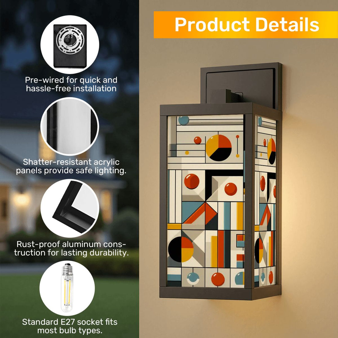 Kate McEnroe New York Bauhaus Geometric Wall Sconce, Mid Century Modern Art Block Accent Light, Retro Indoor Outdoor FixtureOutdoor Wall LightsgjkuqX6cyB