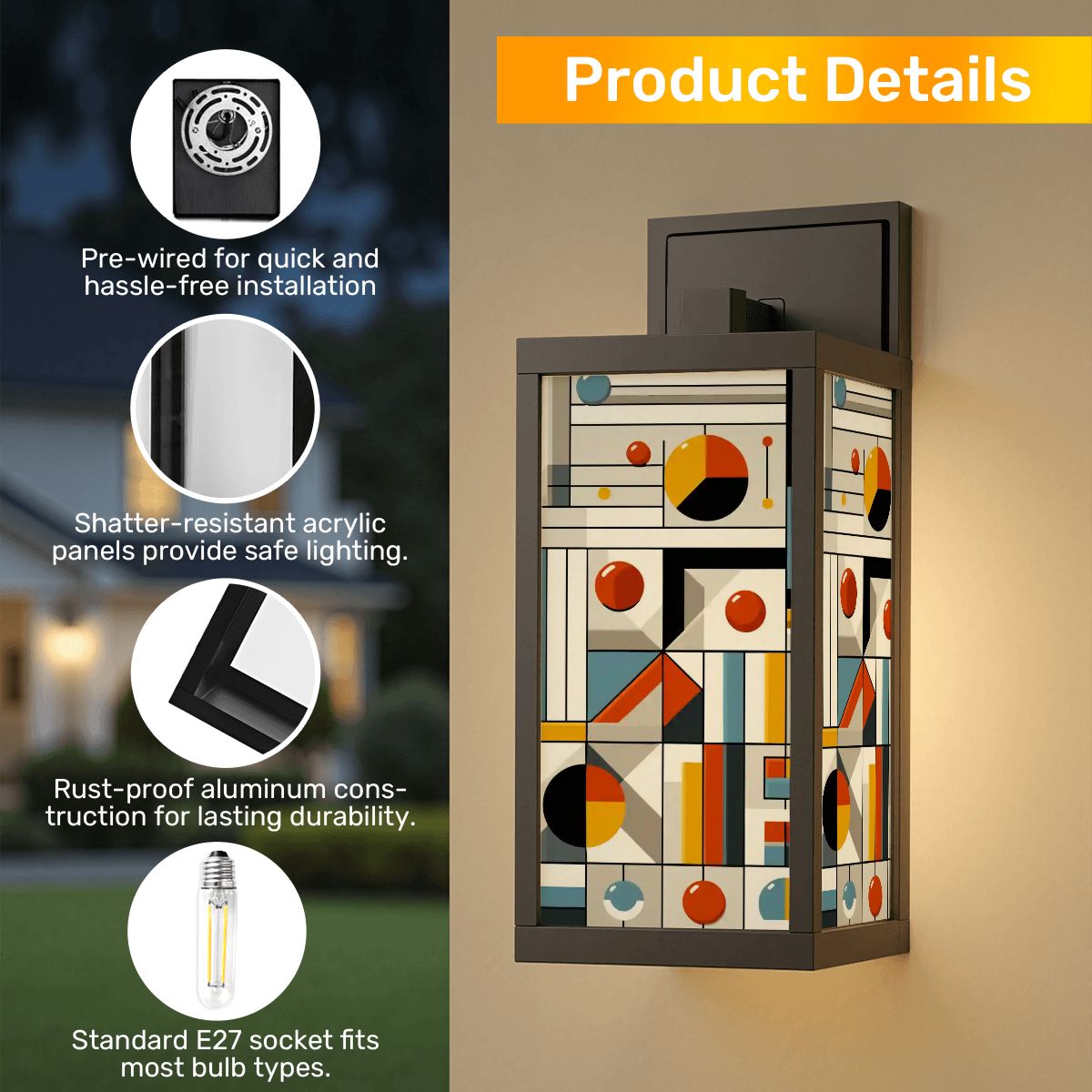 Kate McEnroe New York Bauhaus Geometric Wall Sconce, Mid Century Modern Art Block Accent Light, Retro Indoor Outdoor FixtureOutdoor Wall LightsgjkuqX6cyB