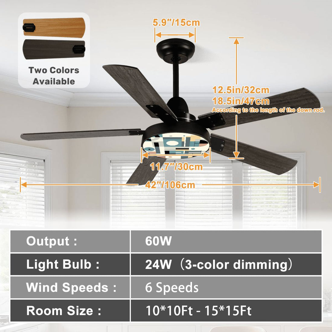 Kate McEnroe New York Bauhaus Mid Century Ceiling Fan, Geometric Modernist Light FixtureCeiling FanslUl6RNYyyQ