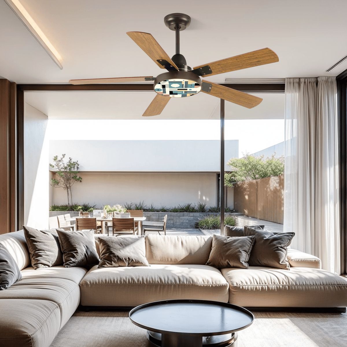 Kate McEnroe New York Bauhaus Mid Century Ceiling Fan, Geometric Modernist Light FixtureCeiling FanslUl6RNYyyQ