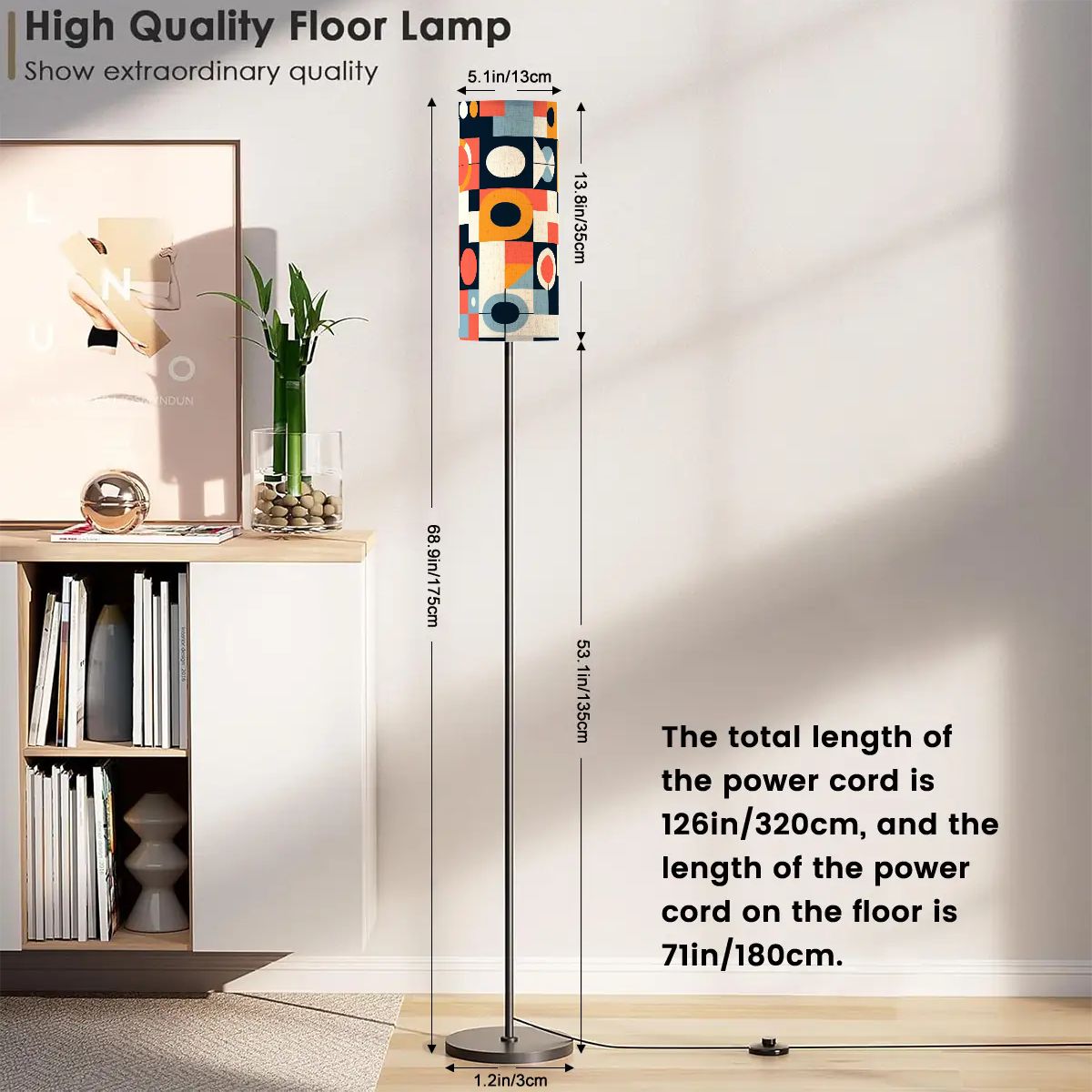 Kate McEnroe New York Bauhaus Tall Floor Lamp, Mid Century Modern Geometric Abstract Standing Light, Retro Art Style LightingTall Floor LampsQeRfs2ezkJ